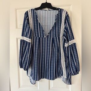Blue and White Striped v-neck Blouse size large